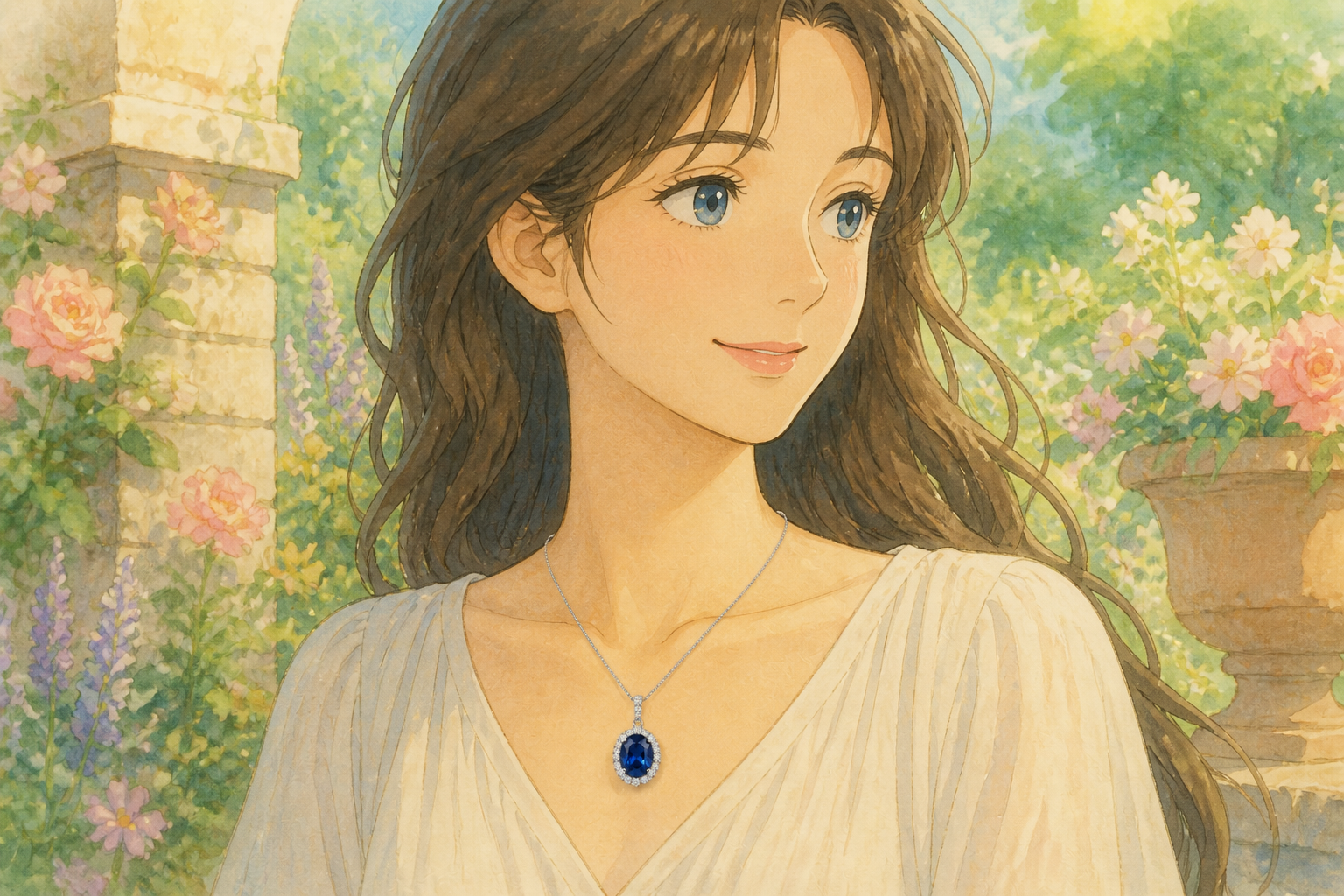 Ghibli watercolor necklace (after)