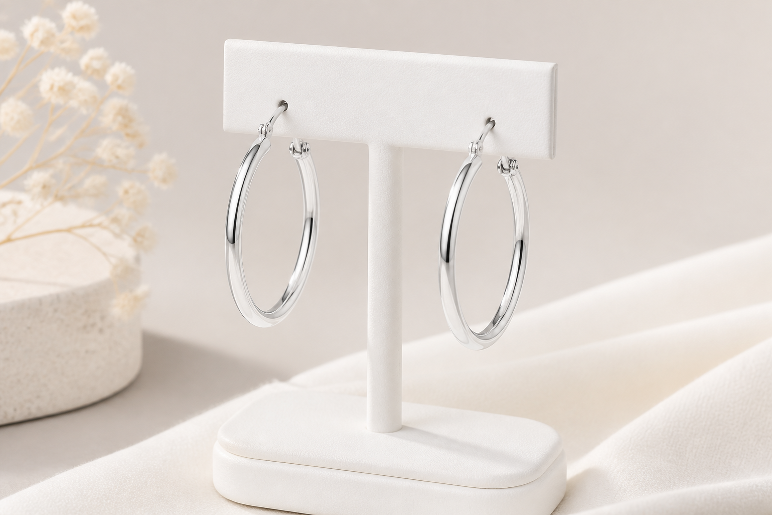 Silver hoops on portrait model (before)