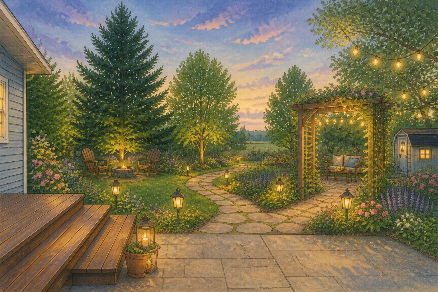 Ghibli watercolor garden (after)