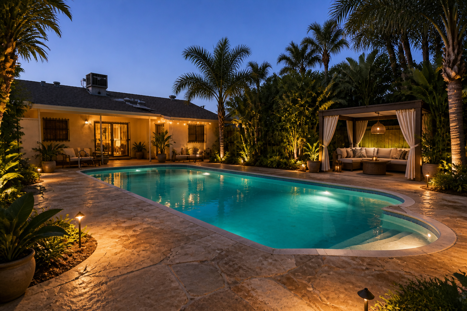 Luxury tropical poolscape (after)