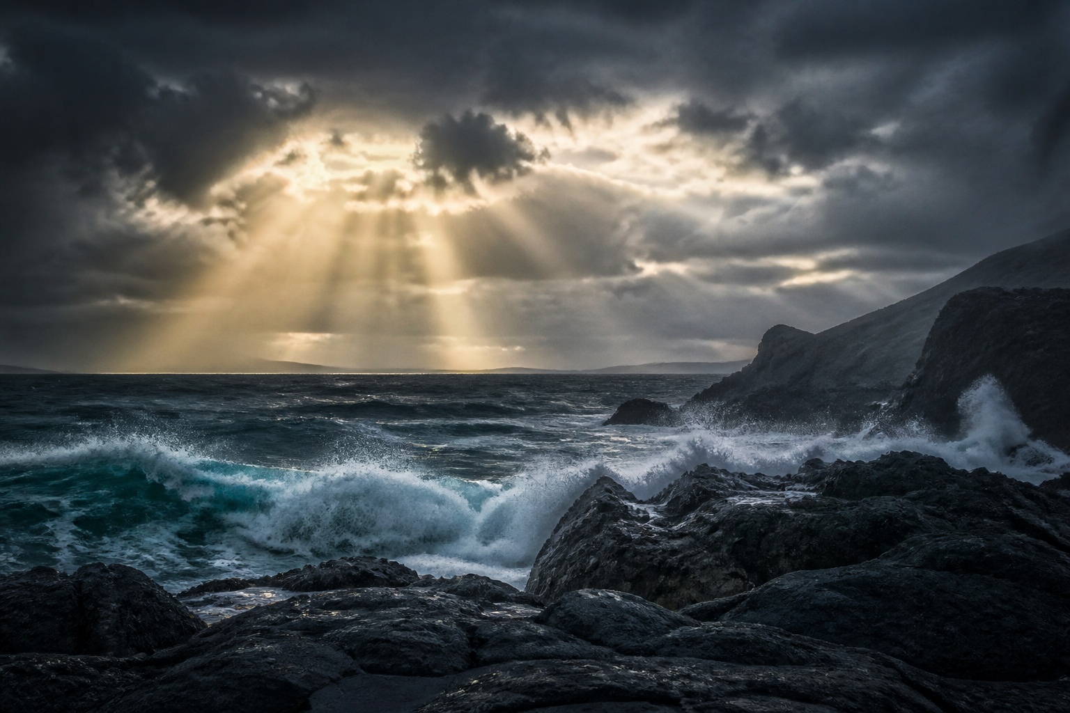 Storm over rocky coast