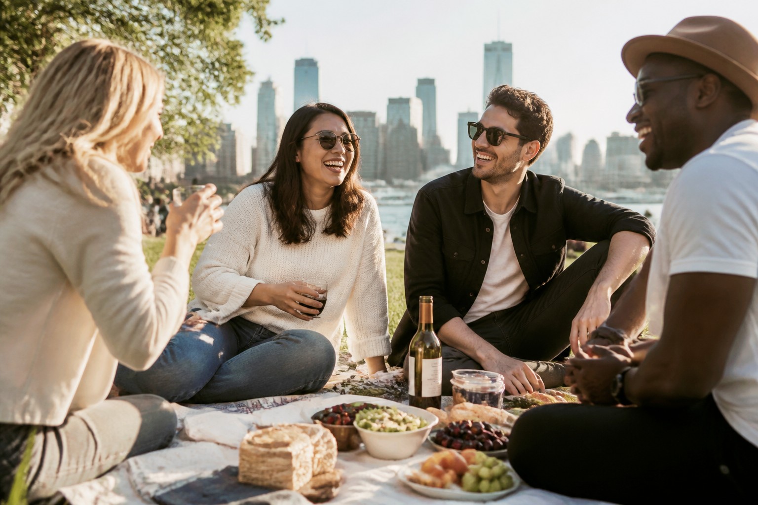 Friends at park picnic