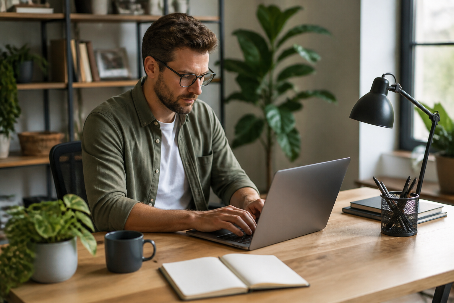 Modern home office work scene