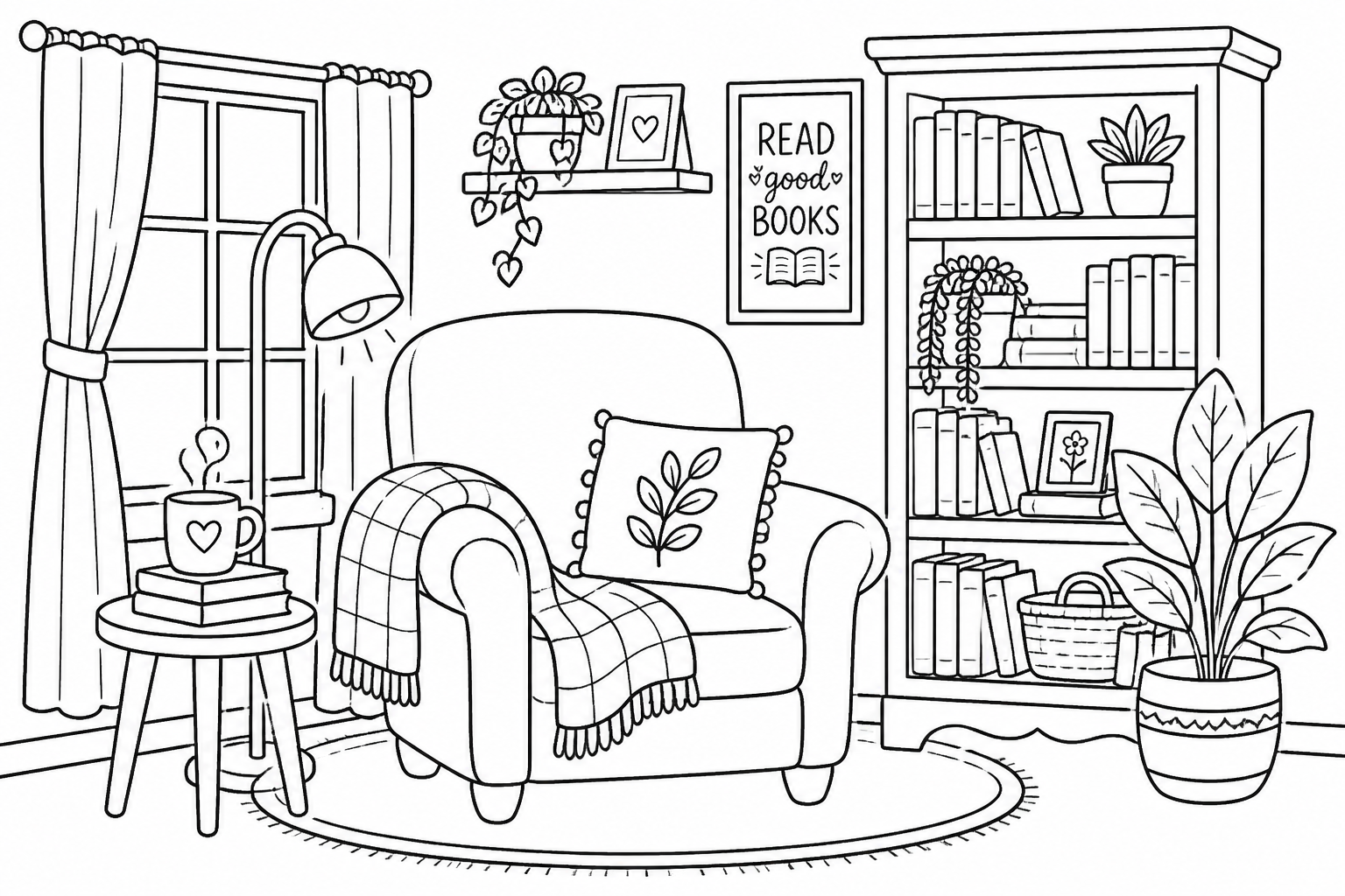 Cozy room coloring page