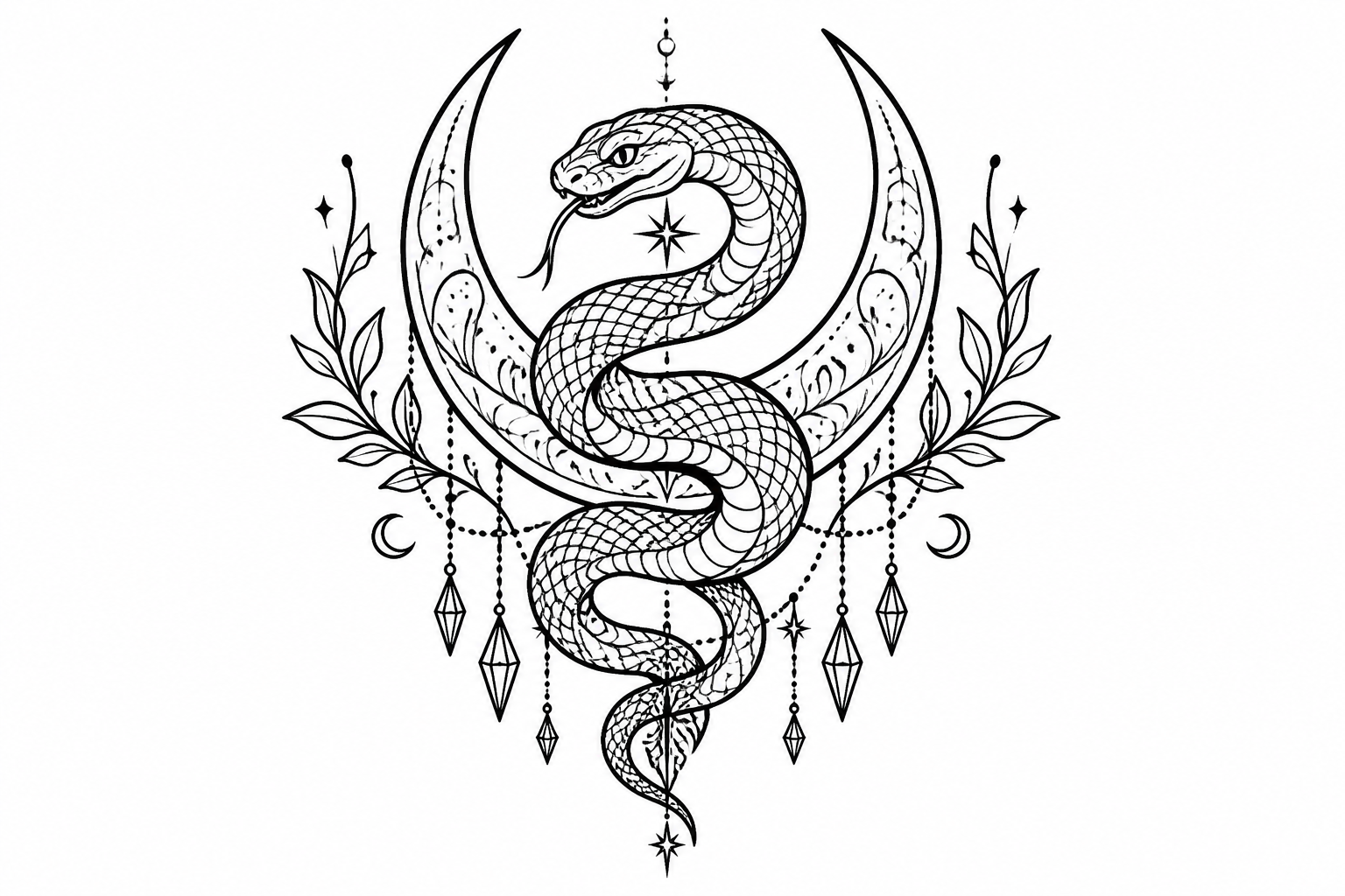 Snake and moon tattoo design