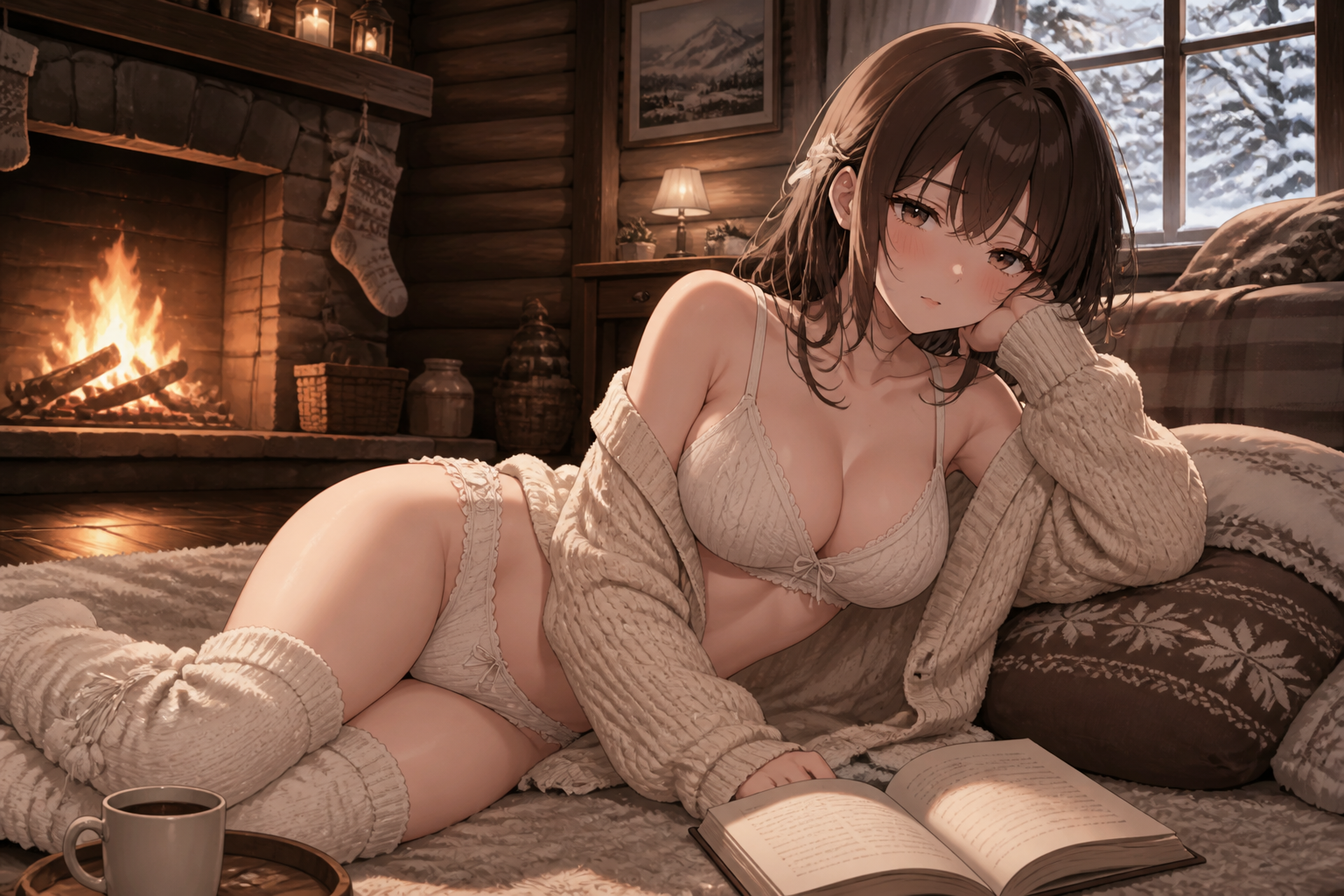 Cozy winter knit lingerie cabin girl