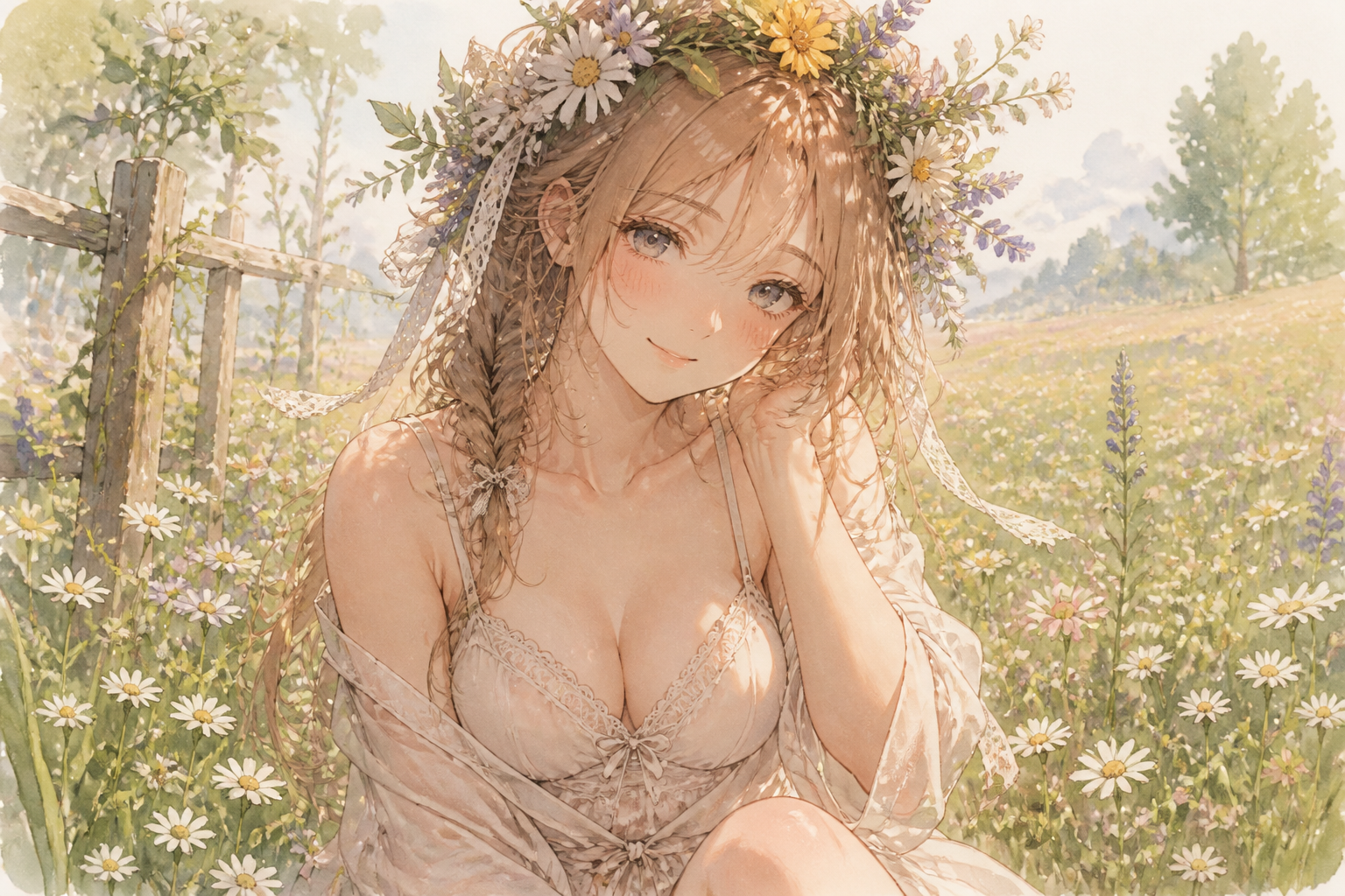 Cottagecore lace lingerie anime girl