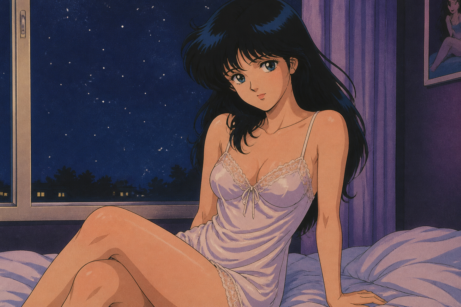 80s retro nightgown anime girl
