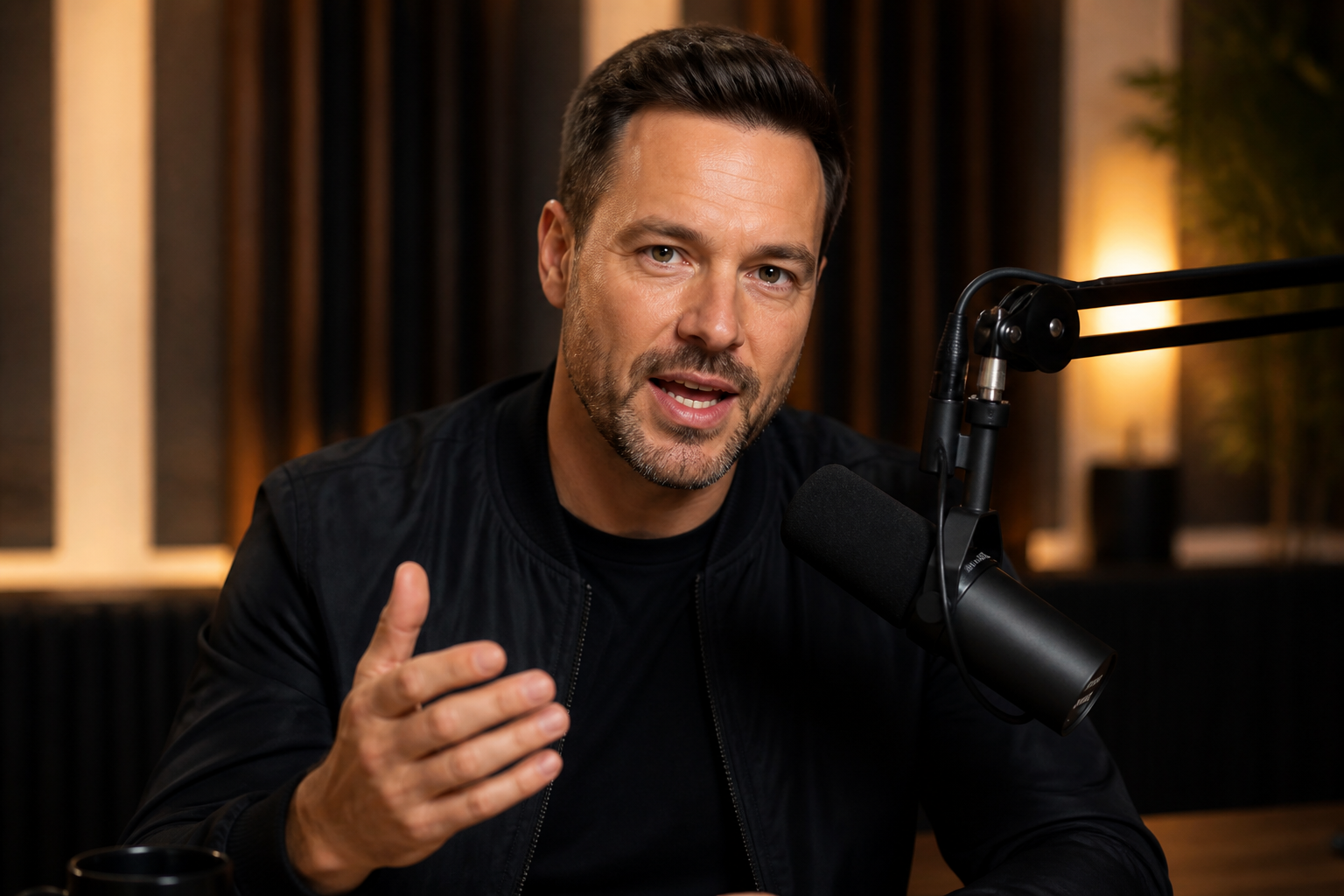 Podcast host speaking portrait
