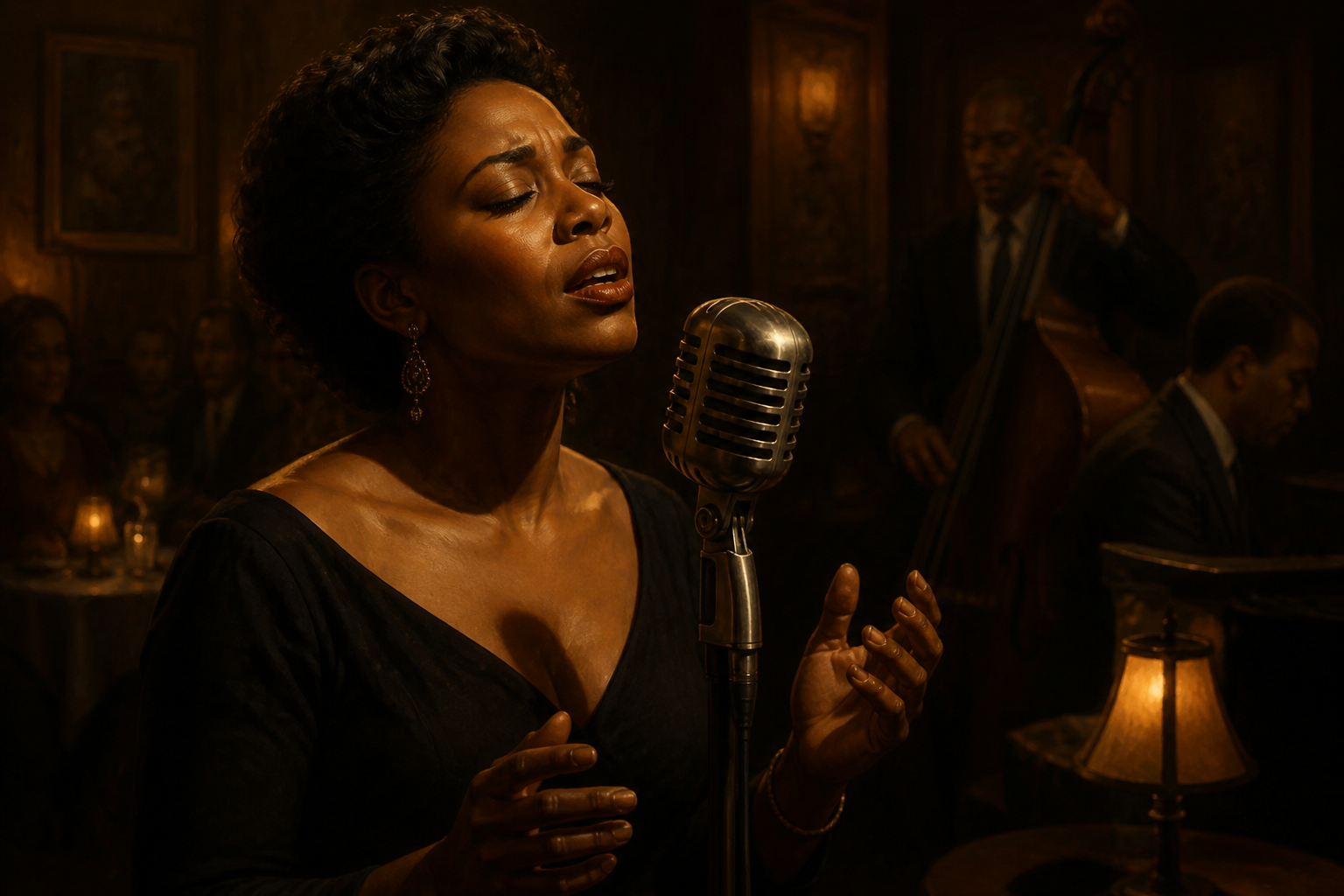 Jazz vocalist in amber light