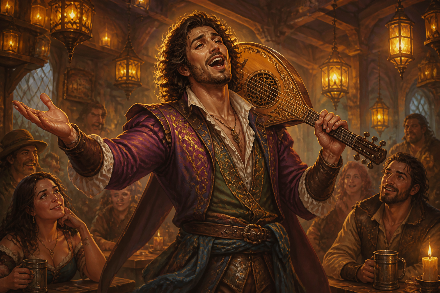 Fantasy bard singing scene