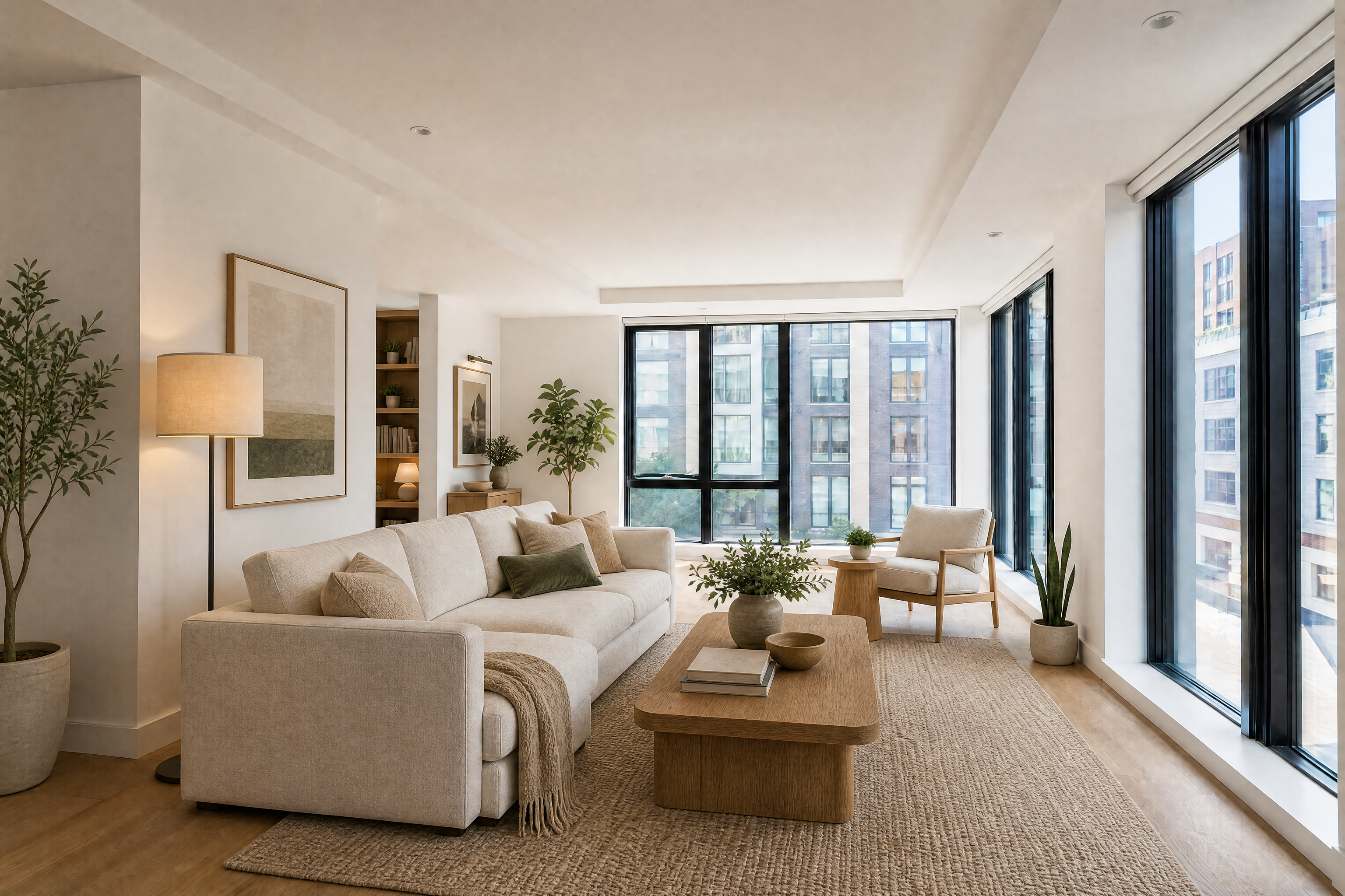 Warm modern living room (after)