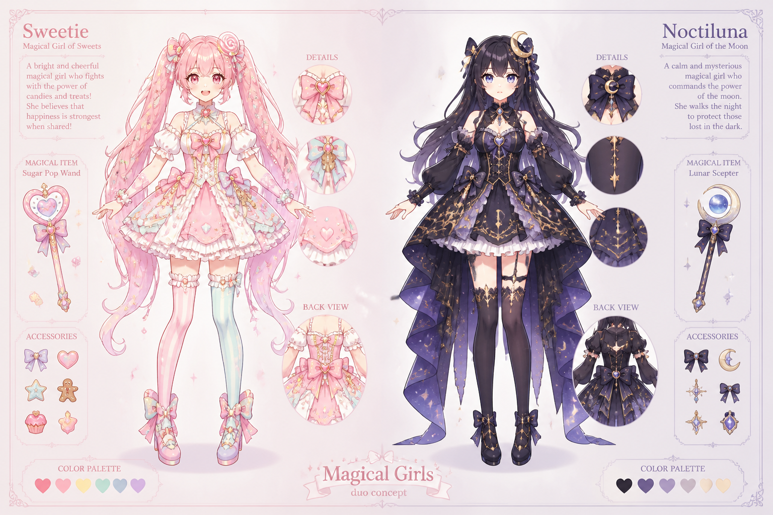 Dual magical girl concept sheet