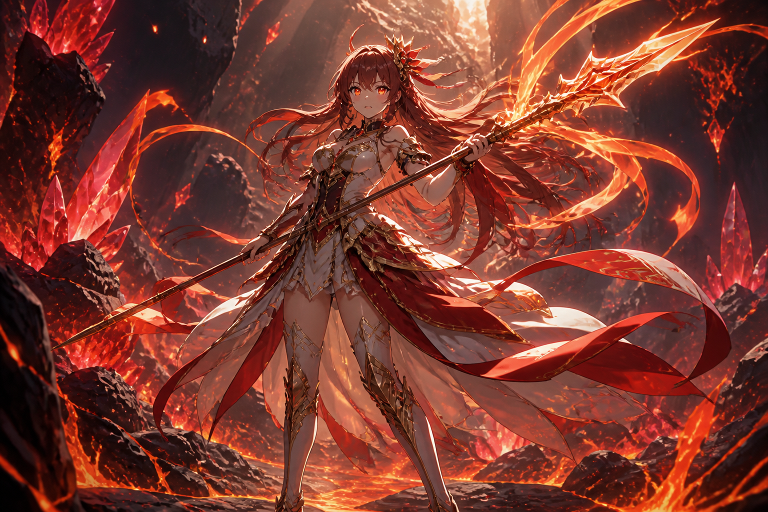 Fire warrior in crystal cave