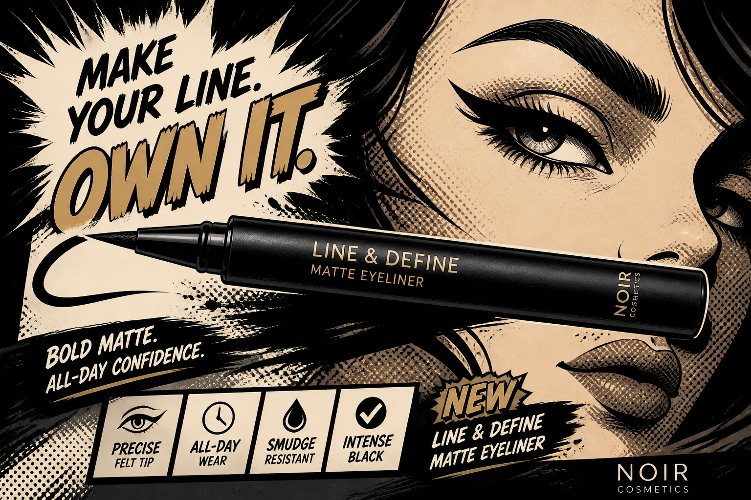 Comic-style eyeliner ad (after)