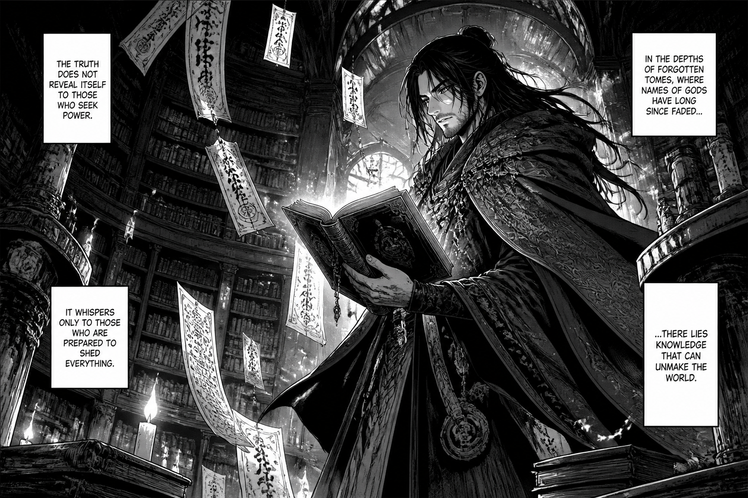 Fantasy mage in library