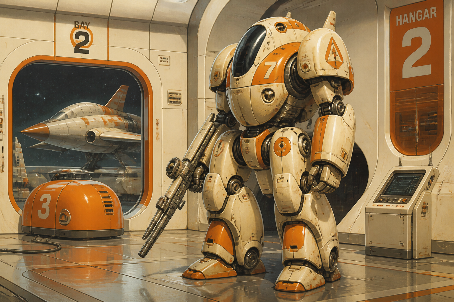 Retro-futurist hangar mech