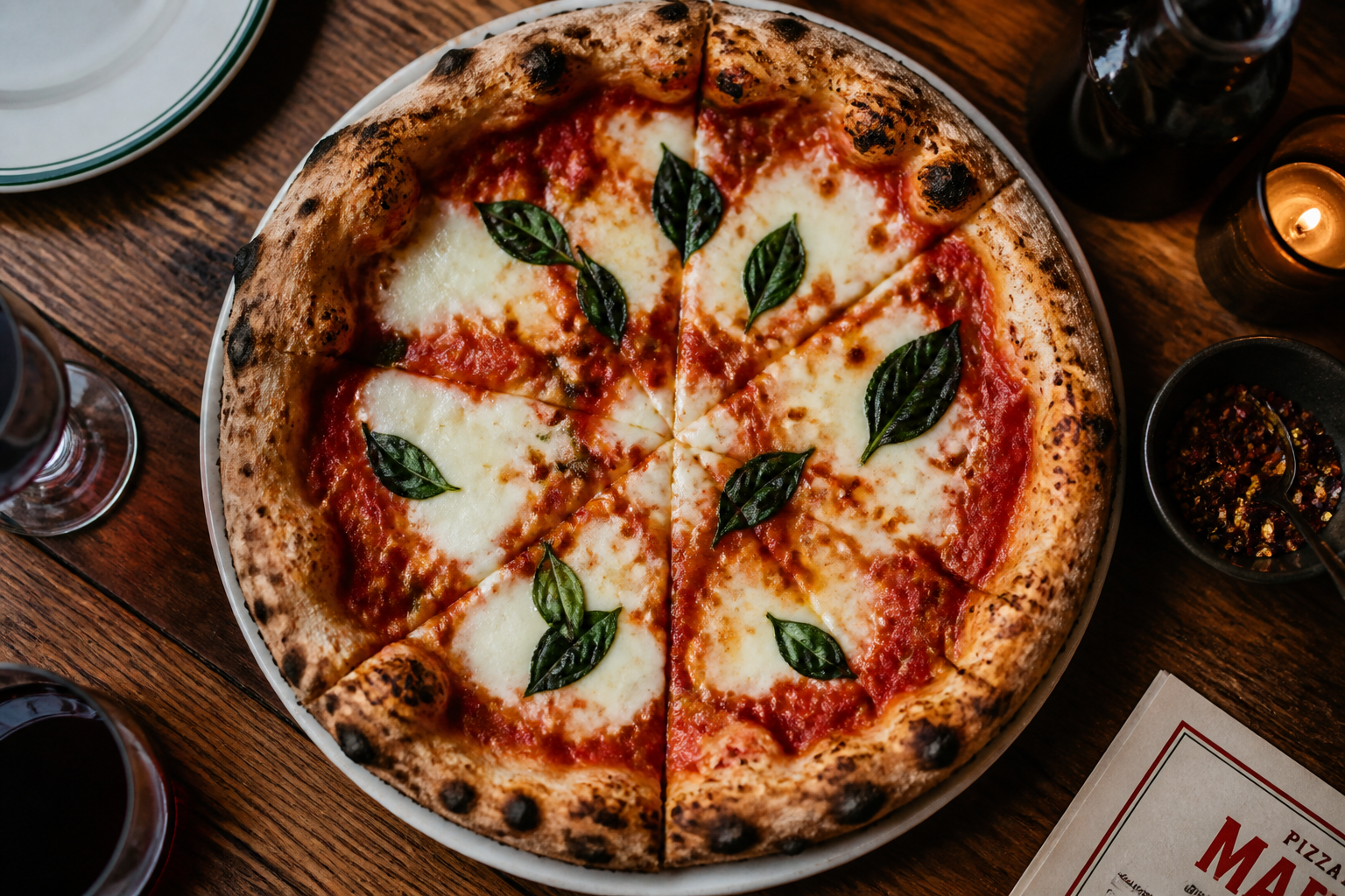 Wood-fired margherita pizza