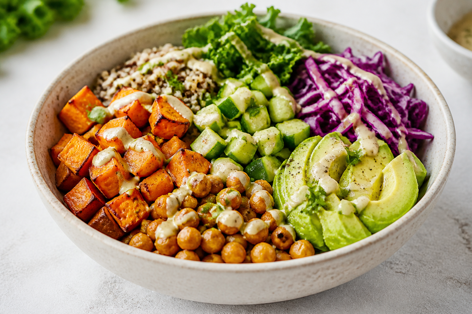 Colorful vegan grain bowl