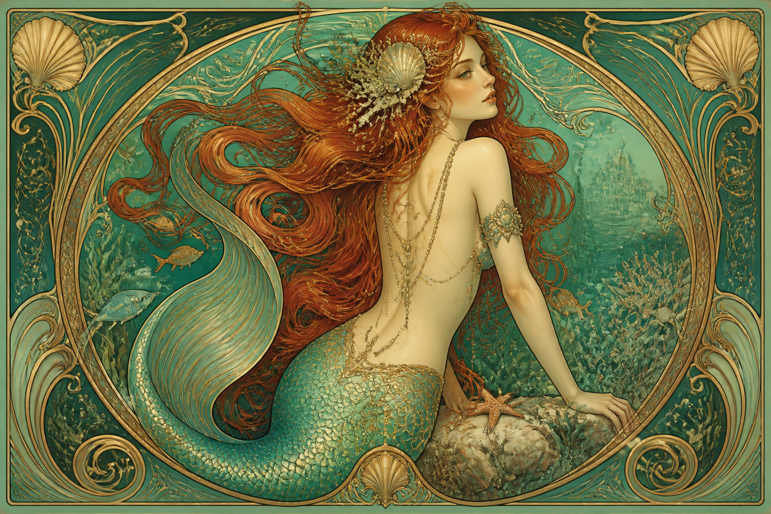 Art nouveau mermaid portrait