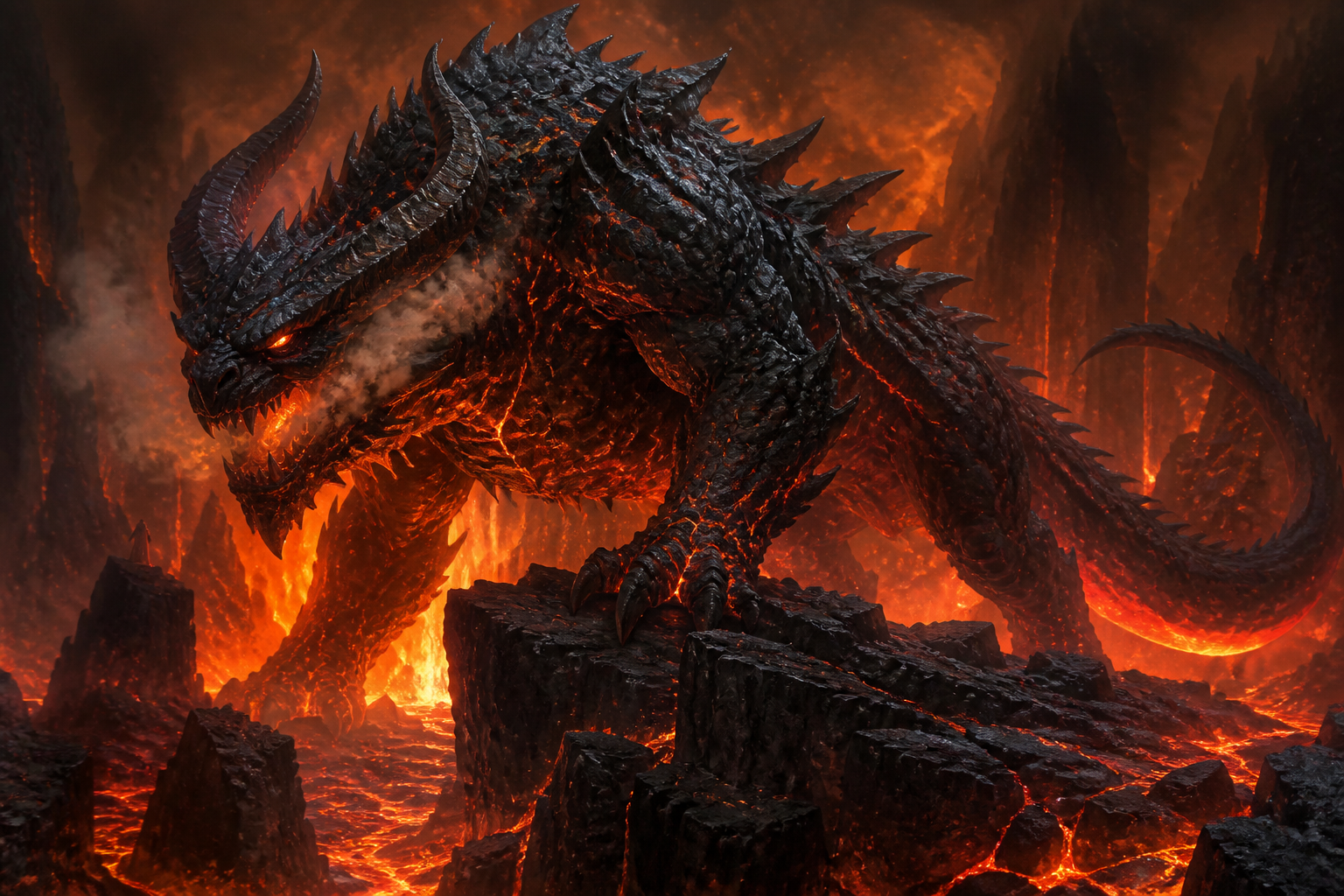 Volcanic obsidian cave beast