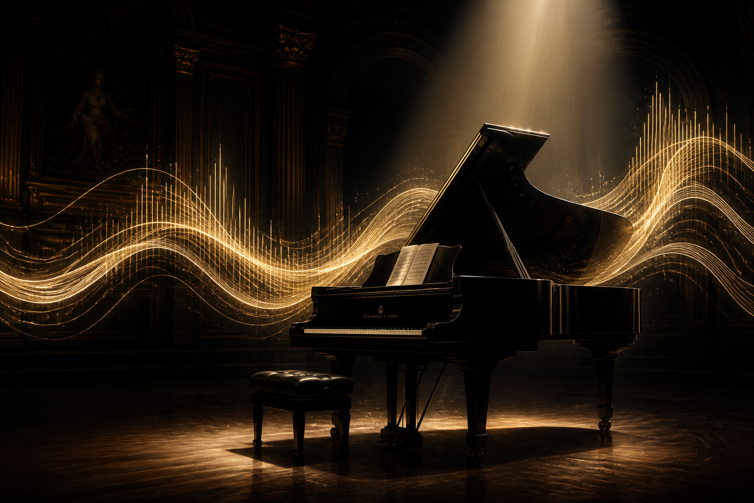 Classical piano wave ribbons