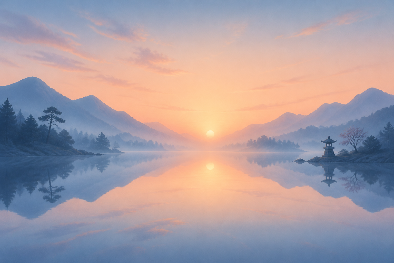 Meditation lake at dawn