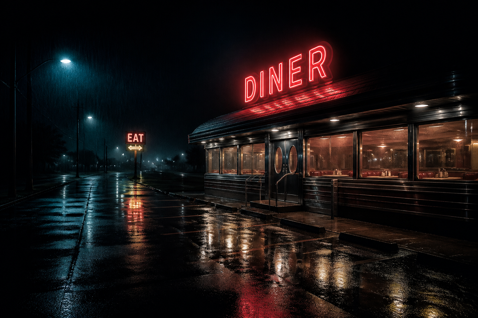 Rainy noir diner scene