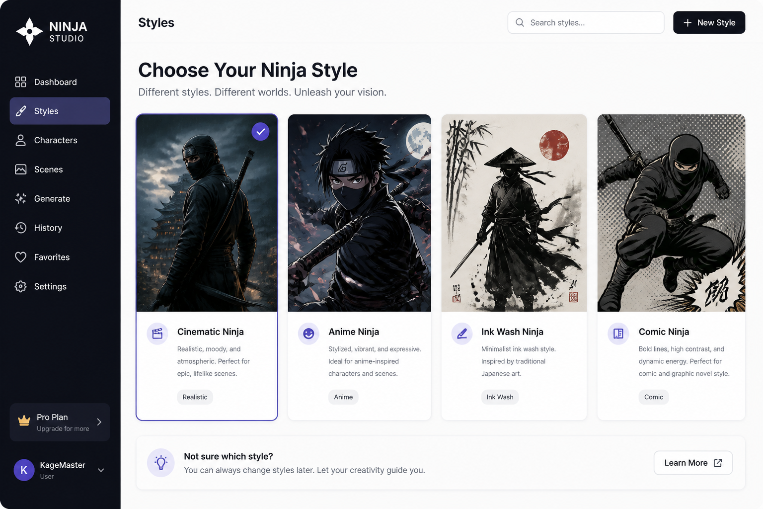 Pick a ninja style