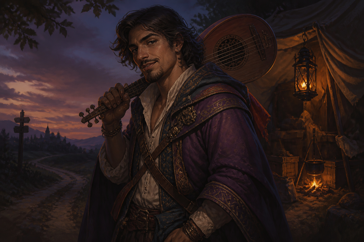 Wandering bard at dusk