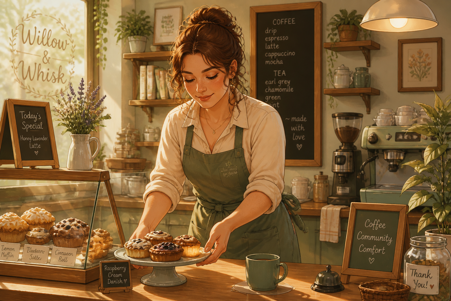 Cozy cafe owner character