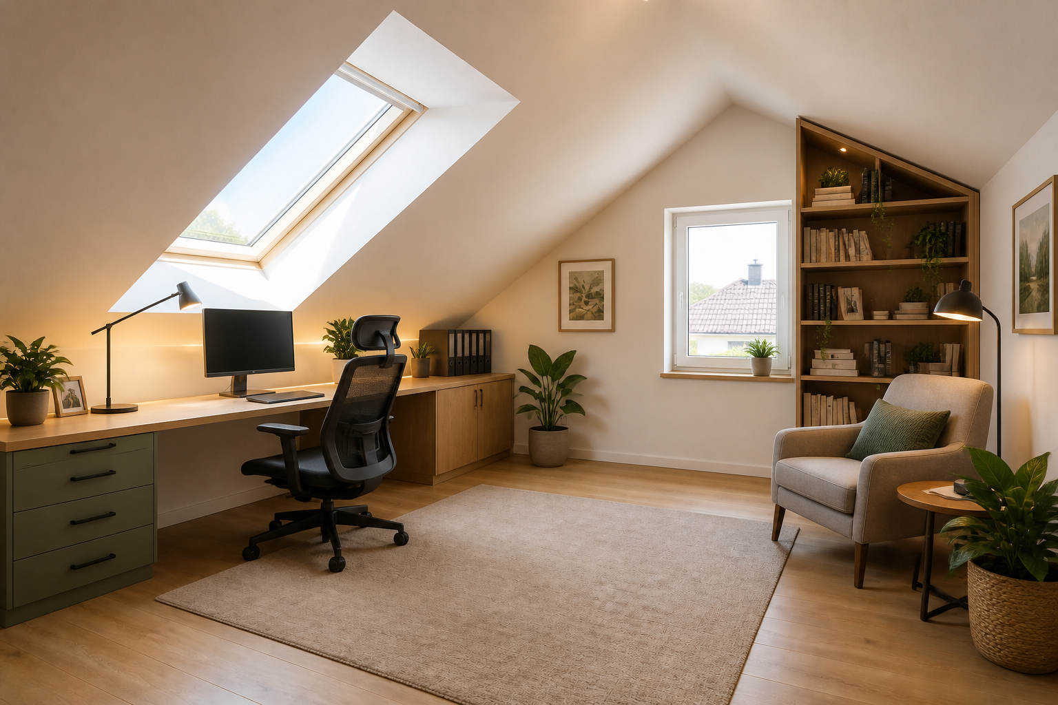 Cozy attic workspace (after)