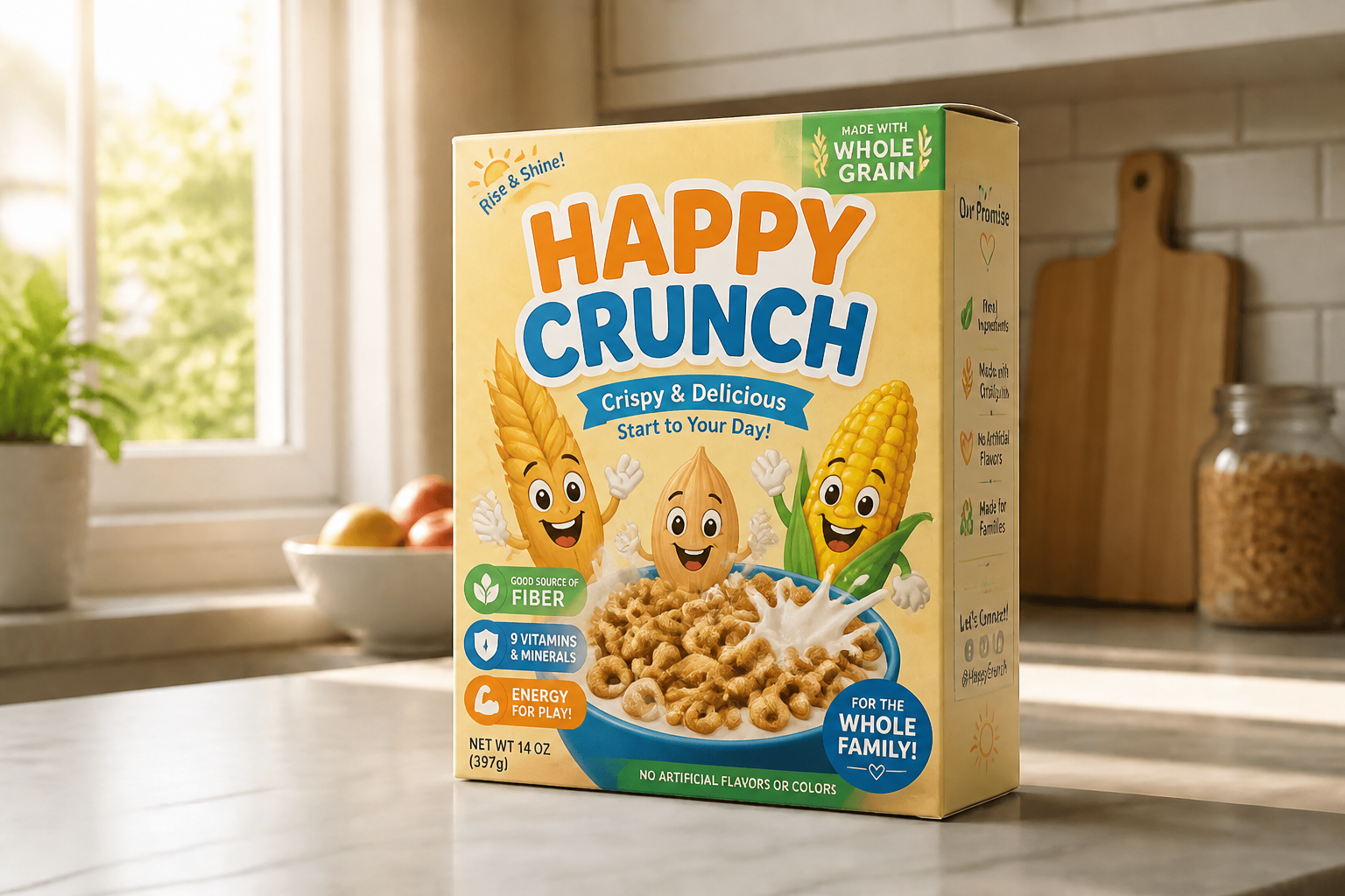 Playful cereal box (after)