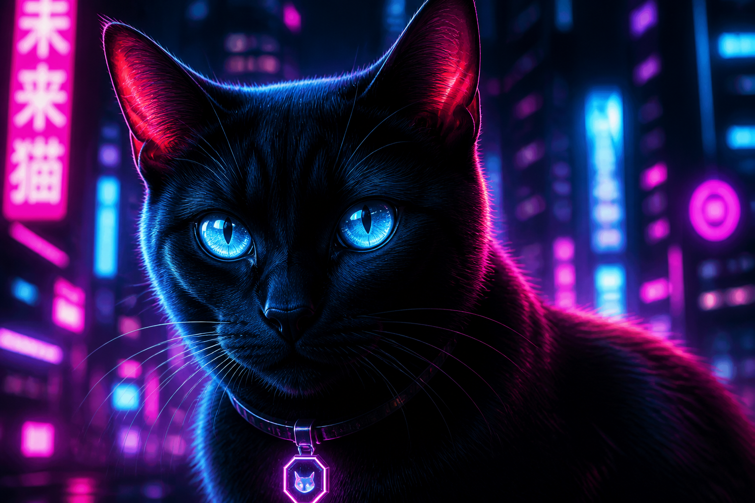Cyberpunk black cat