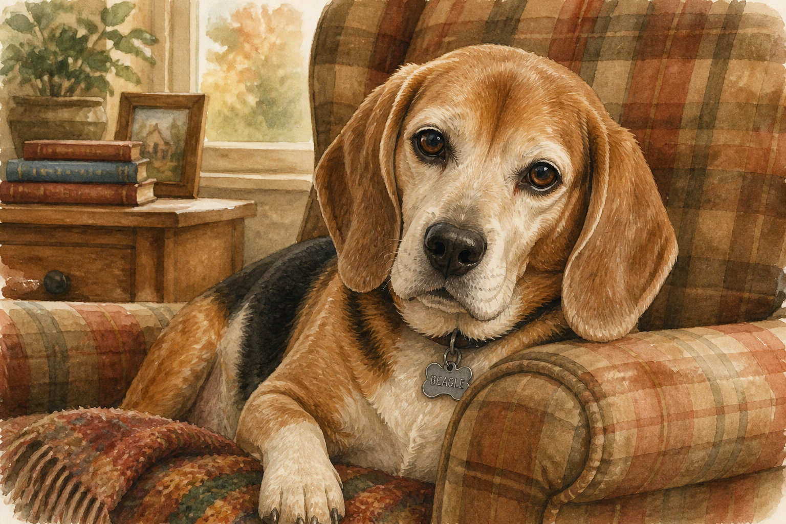 Watercolor senior beagle