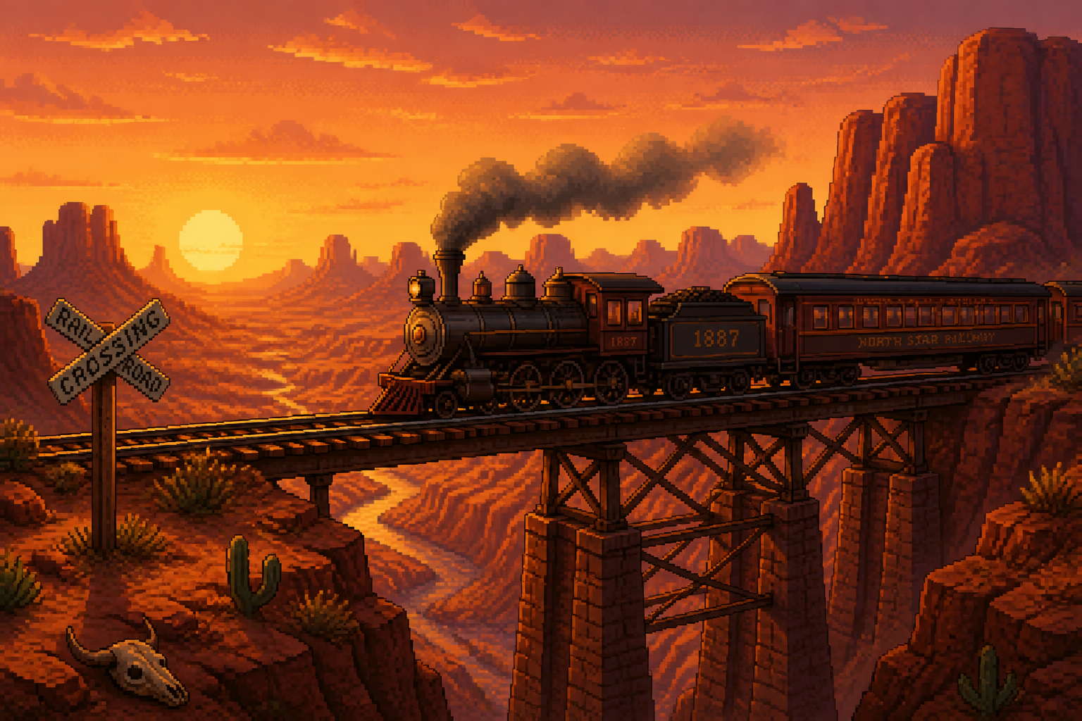 Desert train in canyon