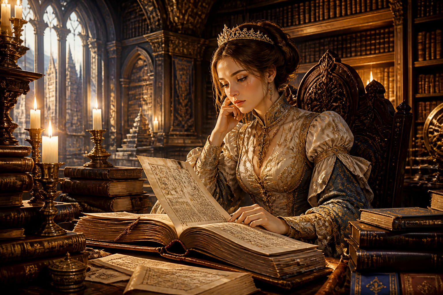 Scholar princess in library