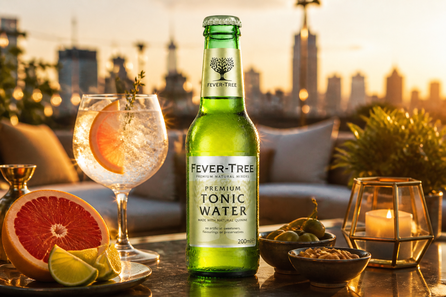 Golden hour aperitif scene (after)