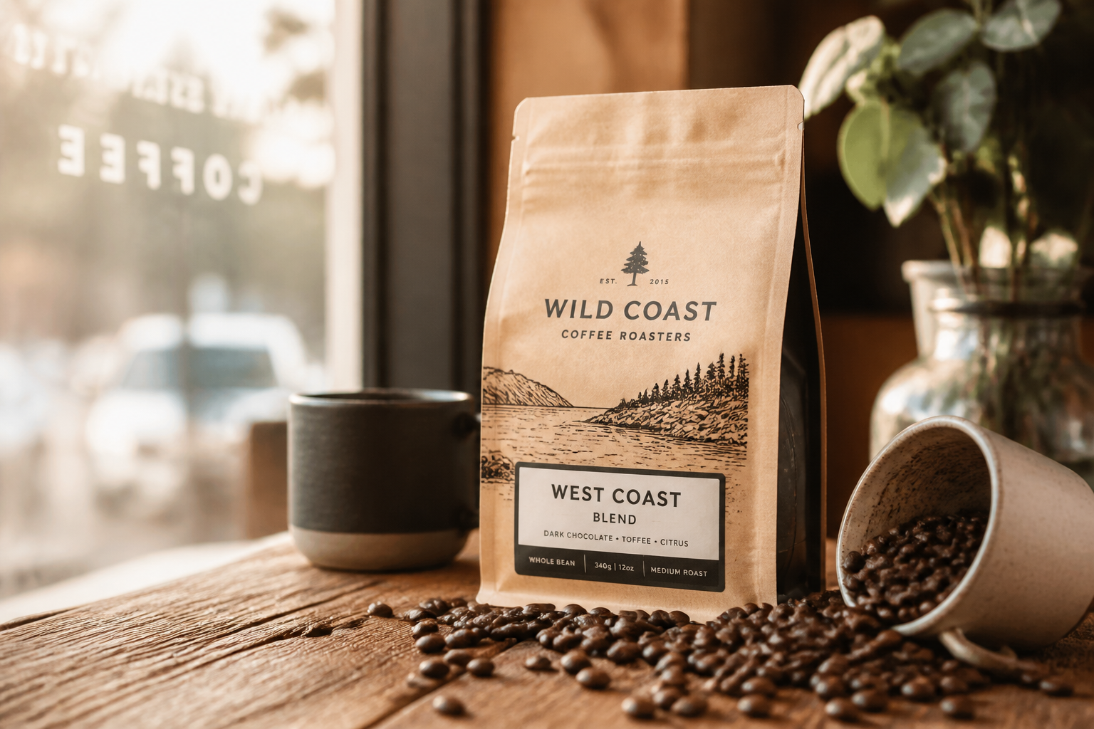 Coffee bag in cafe setting