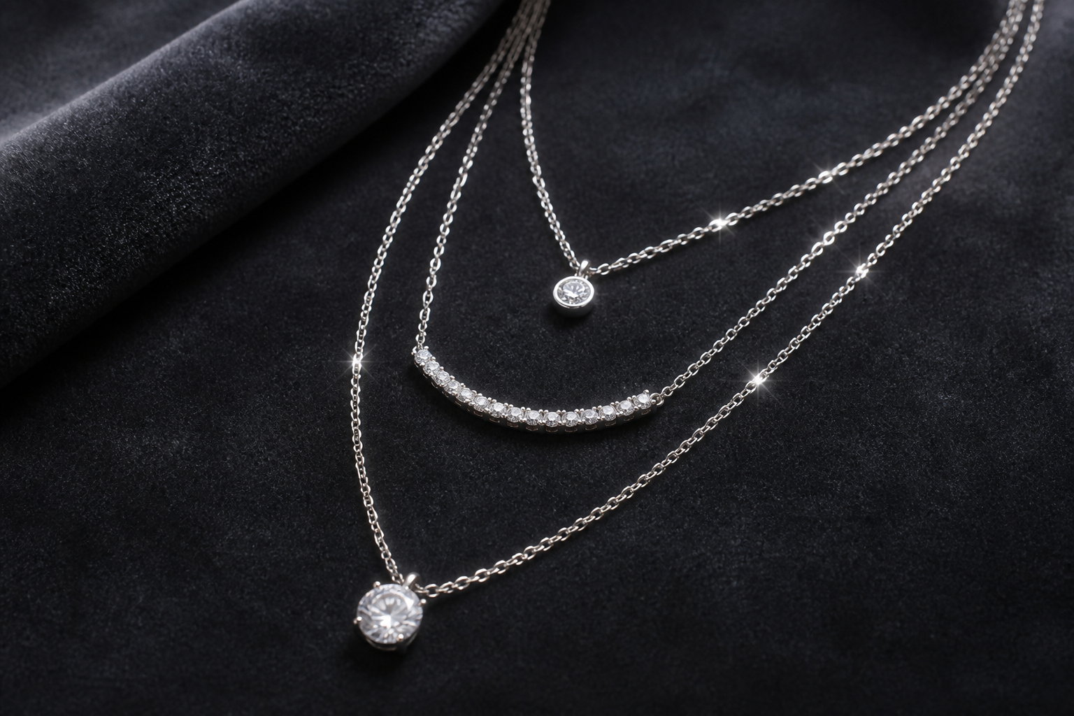 Necklace on evening model (before)