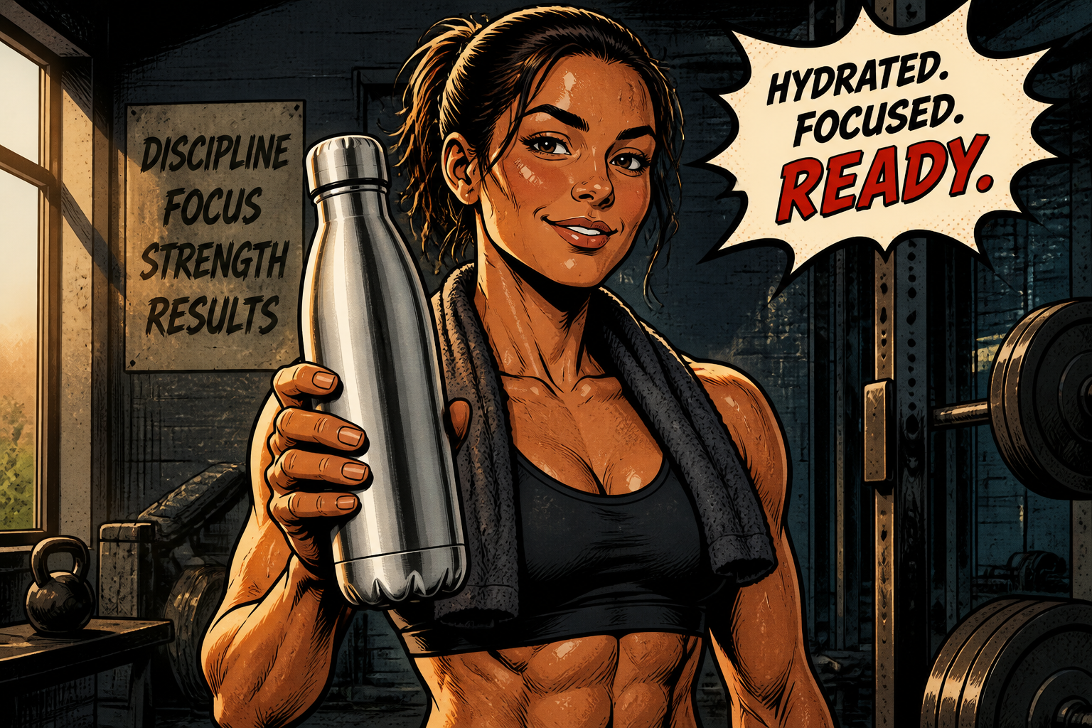 Comic-style fitness mockup (after)