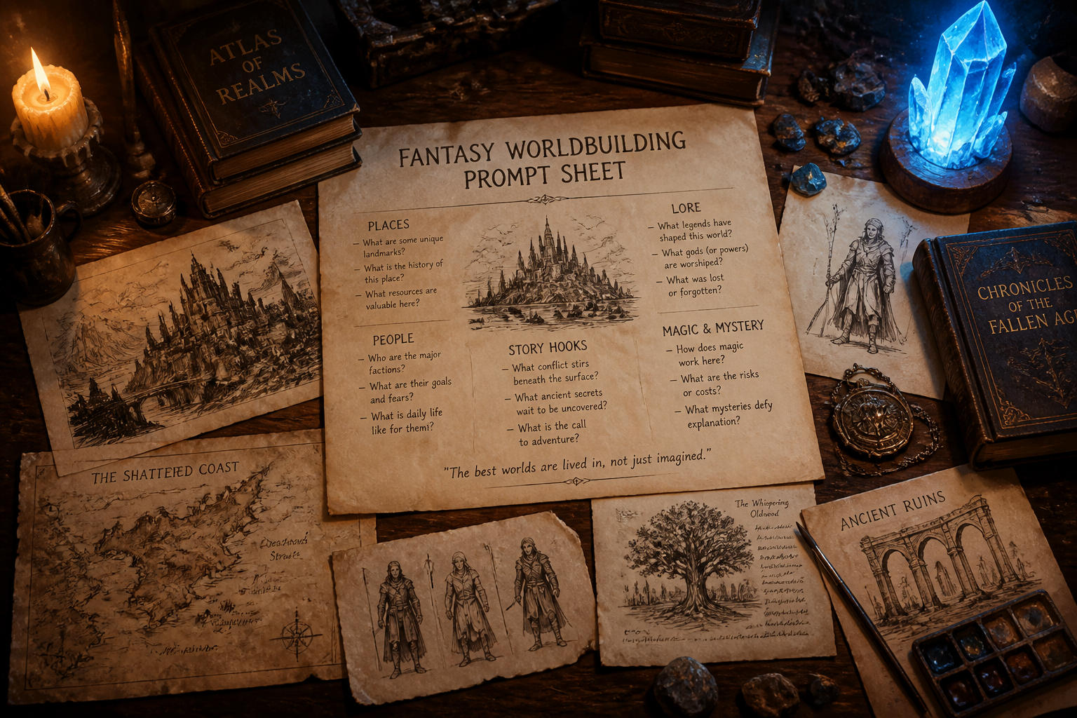 Fantasy worldbuilding prompt sheet