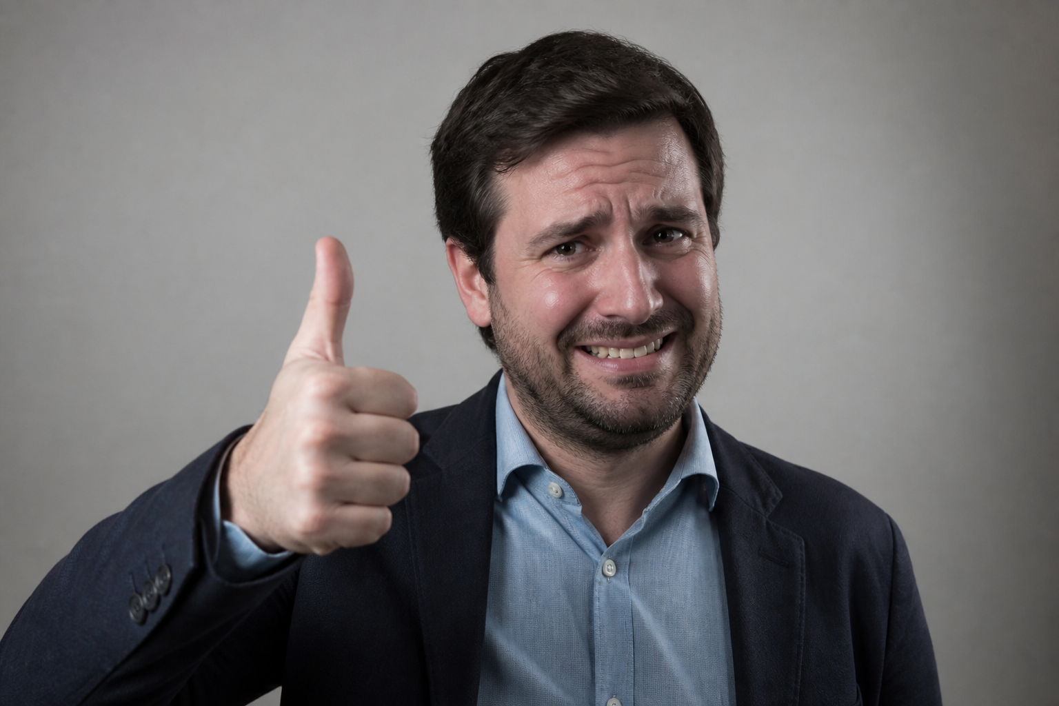 Polite thumbs-up panic
