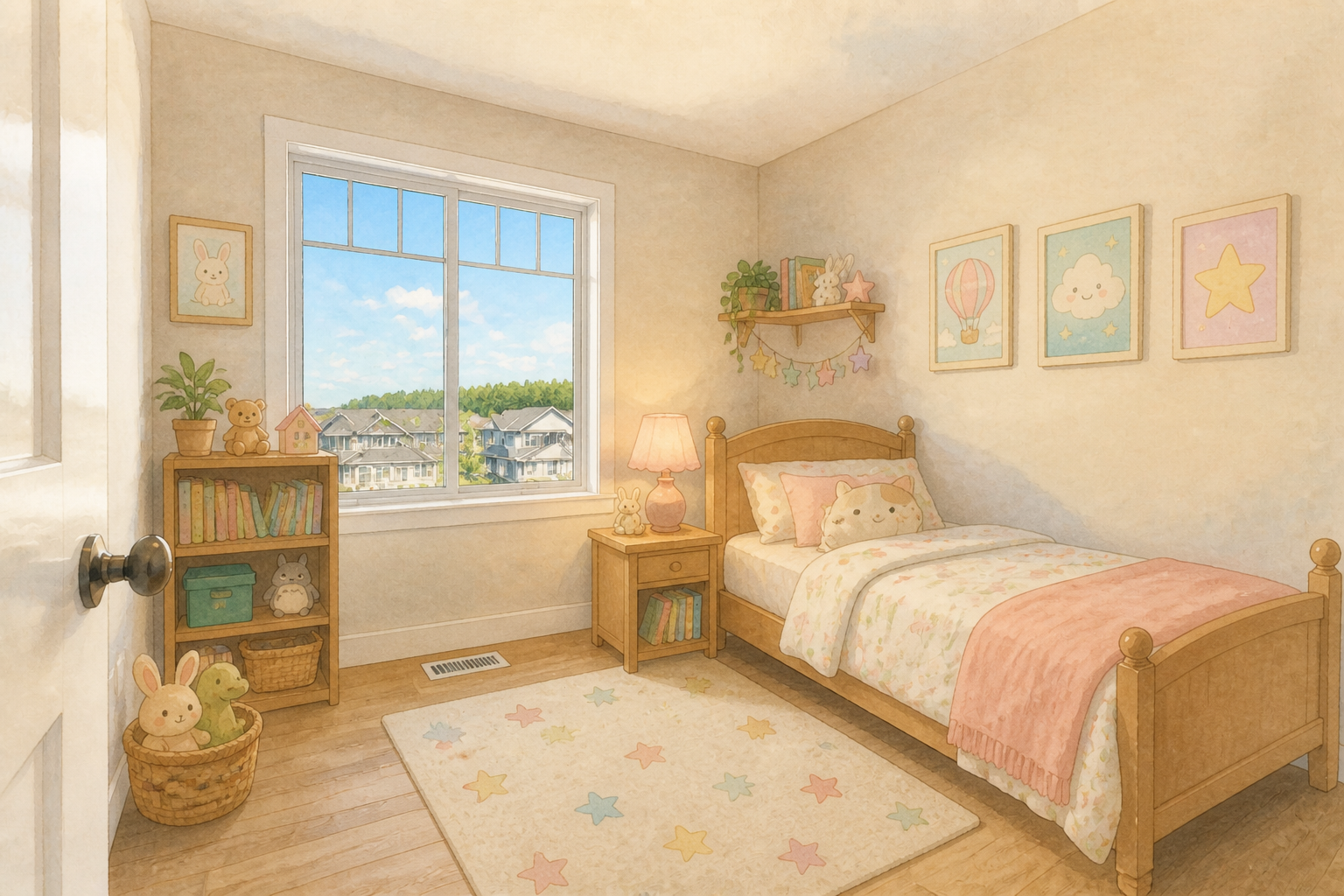 Ghibli watercolor kids room (after)