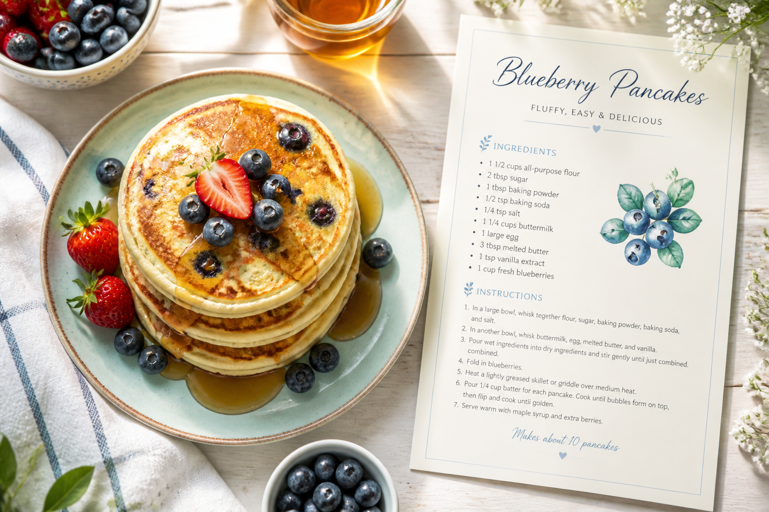Blueberry pancakes with recipe