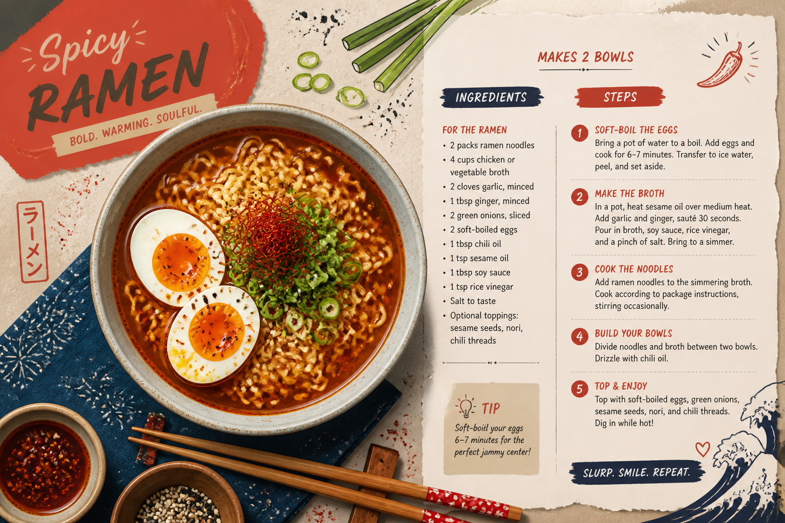 Illustrated ramen recipe card