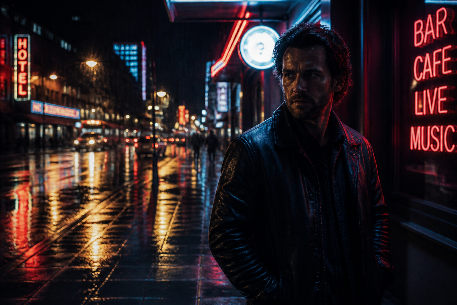 Neon rainy-night couple (before)