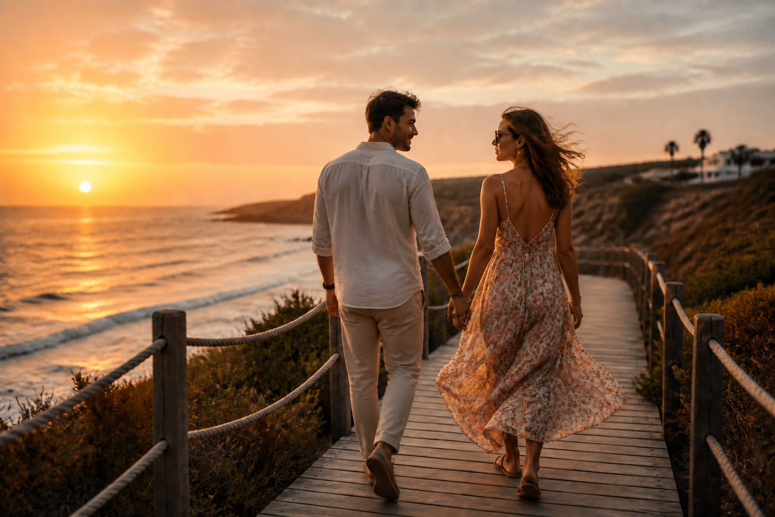 Sunset beach couple (after)