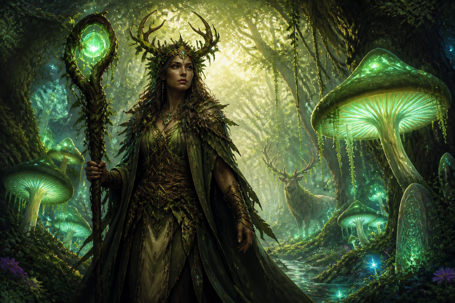 Druid in enchanted clearing