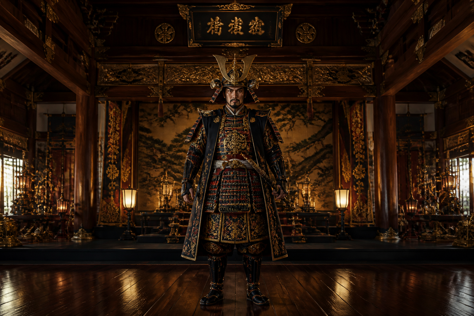 Ceremonial samurai in grand hall